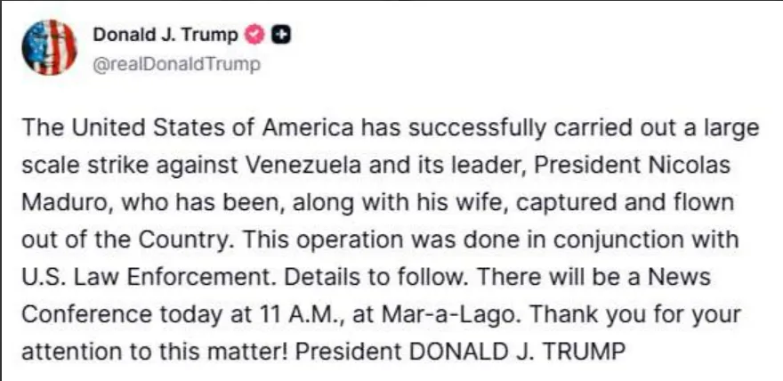 Trump informuje o porwaniu Maduro