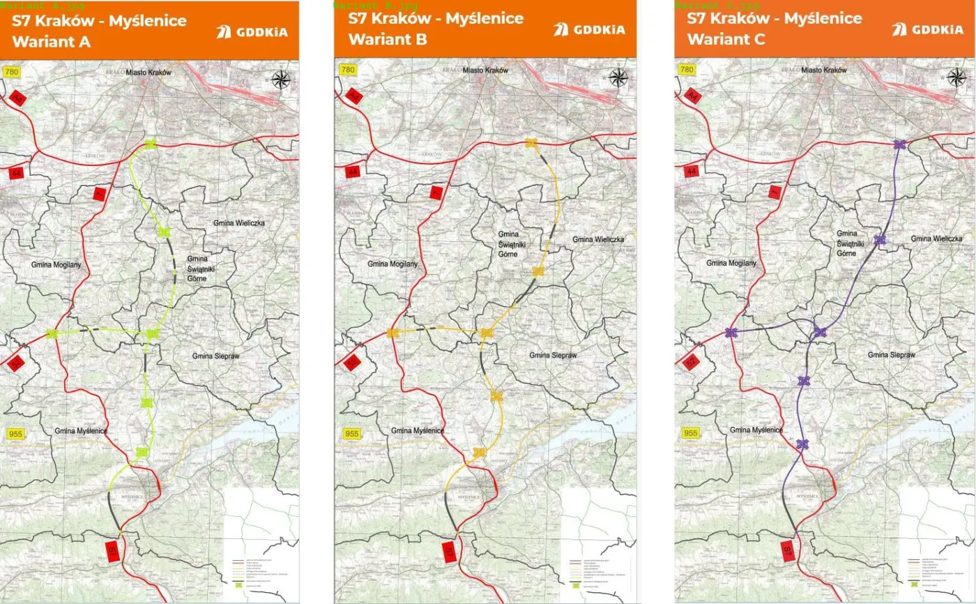 S7 Kraków - Myślenice warianty A, B, C