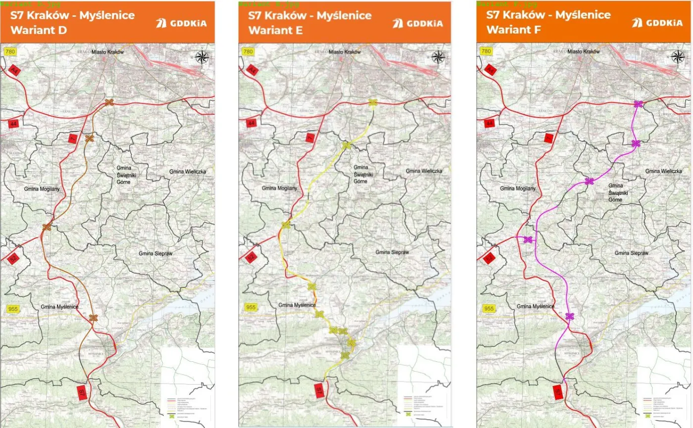S7 Kraków - Myślenice warianty D, E, F