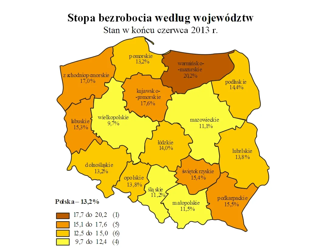 Bezrobocie w Polsce według powiatów – czerwiec 2013