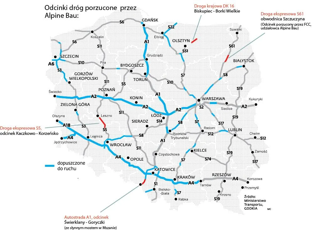 Trudny spadek po Alpine Bau. Budowa czterech dróg może się opóźnić