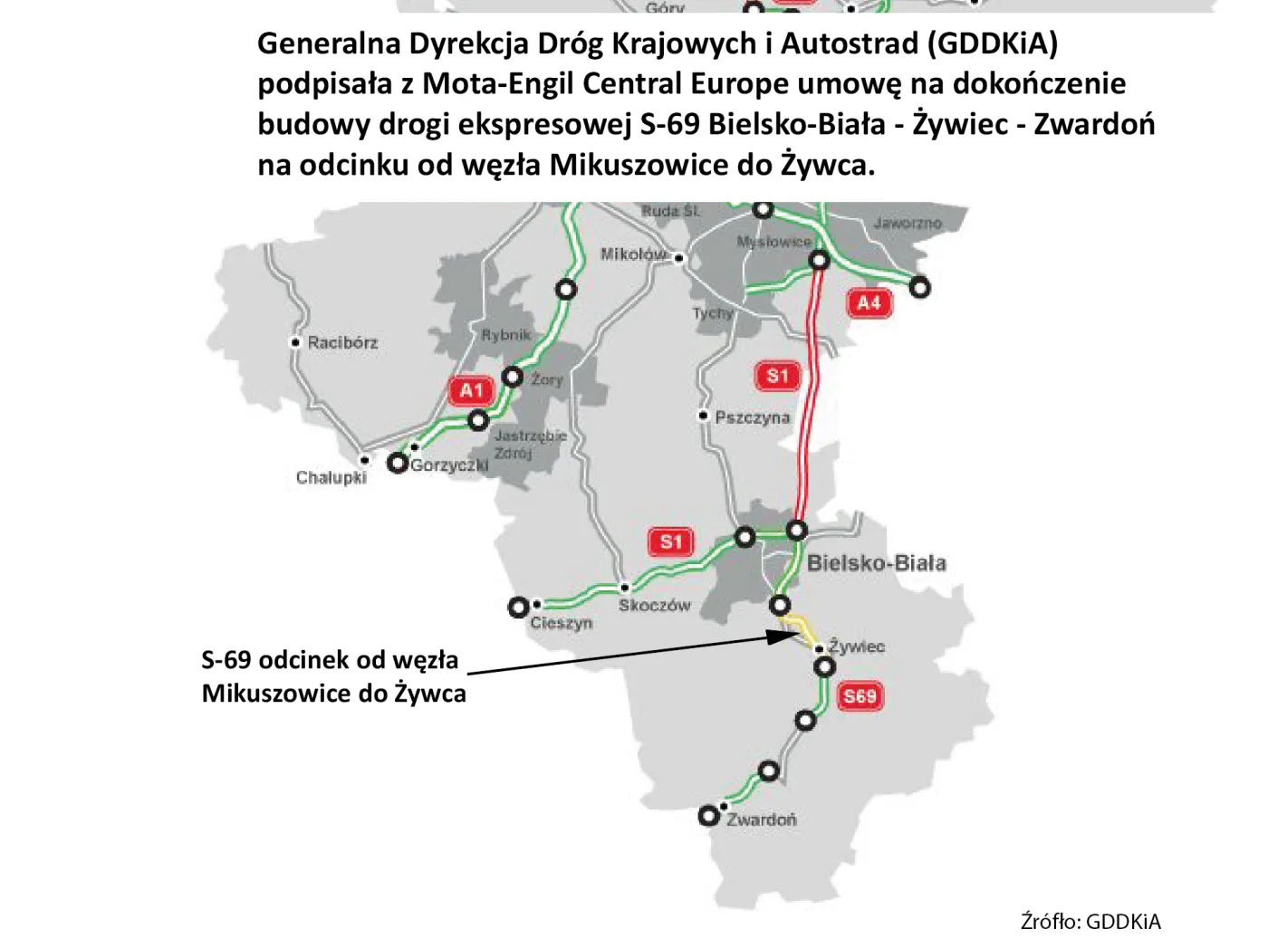 GDDKiA: Mota-Engil CE dokończy budowę drogi ekspresowej S69 do Żywca (MAPA)