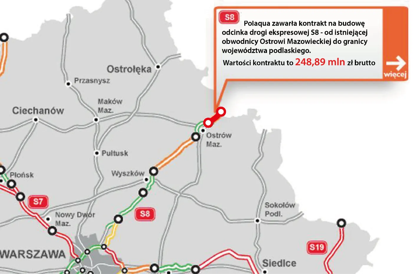 Wydłużanie mazowieckiej S8. Kolejny odcinek za 250 mln zł [MAPA]