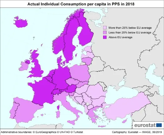 Poziom życia Polaków na tle Europy. Nasz PKB na mieszkańca to 71 proc. średniej UE