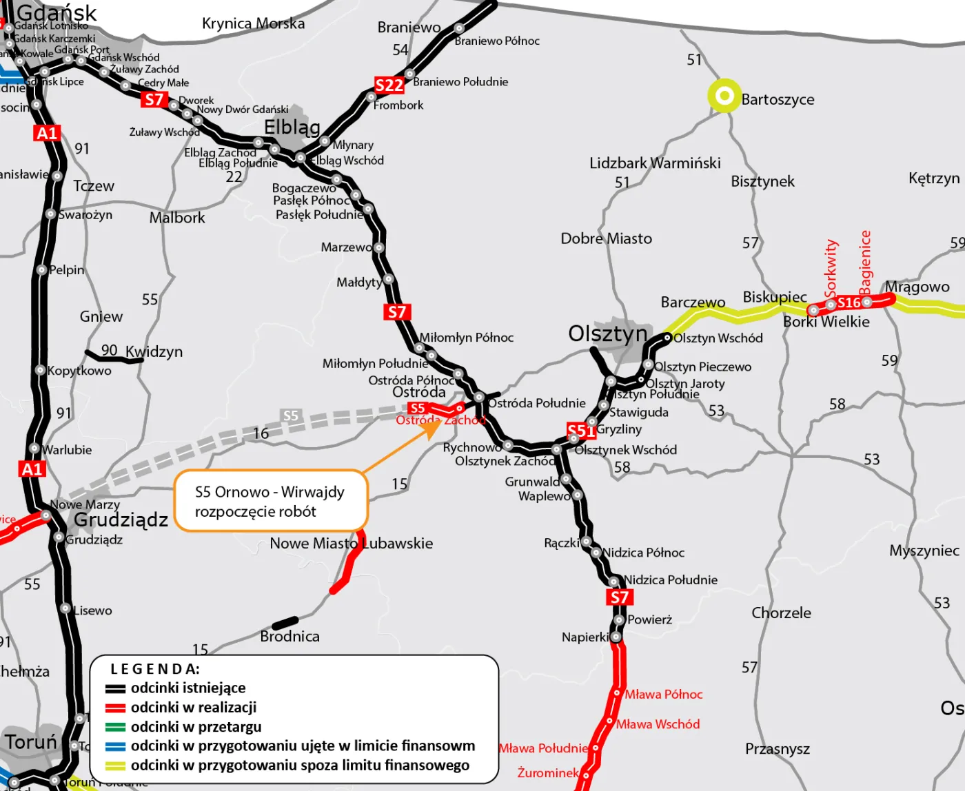 Trasa S5 Ornowo - Wirwajdy. Źródło: GDDKiA