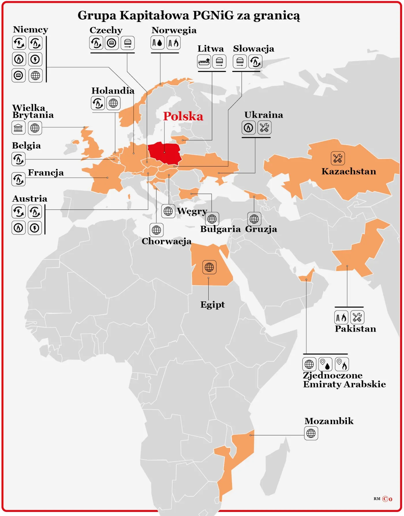Grupa Kapitałowa PGNiG za granicą - mapa
