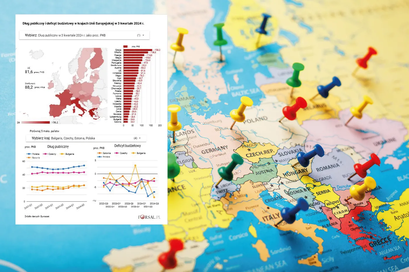 Niektóre państwa UE uginają się od długu. Jak wypada Polska? [MAPA]