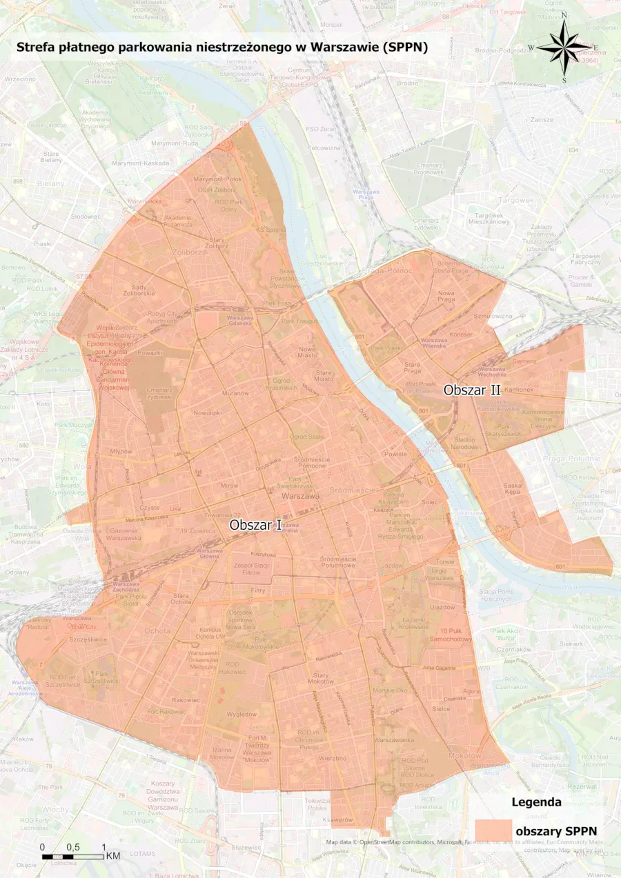 Obszar SPPN w Warszawie, stan na 2024 r.