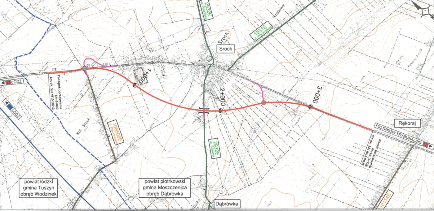 Mapa przebiegu obwodnicy Srocka DK12/91