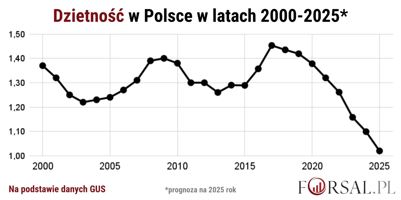 Dzietność w Polsce w latach 2000-2025. Dane jasno pokazują, że nie należy oczekiwać nagłego wzrostu liczby urodzeń w Polsce.