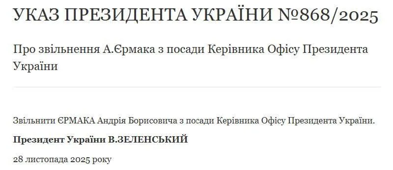 Dekret Zełenskiego o usunięciu Jermaka