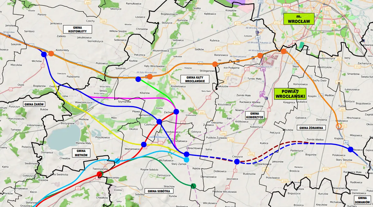 Planowany przebieg A4 pod Wrocławiem