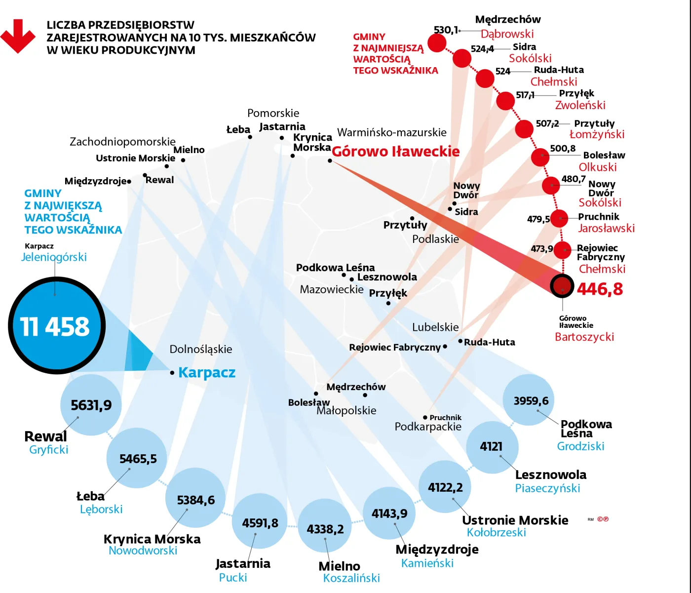 Gminy biznesu, marazmu i szarej strefy. Zobacz mapę polskiej przedsiębiorczości