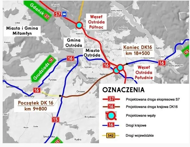Budimex ma umowę na budowę siódemki i szesnastki wokół Ostródy [MAPA]