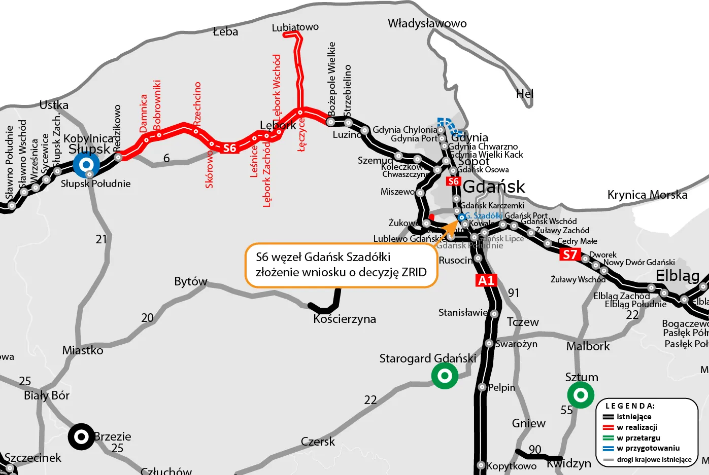 Węzeł Gdańsk Szadółki - mapa orientacyjna