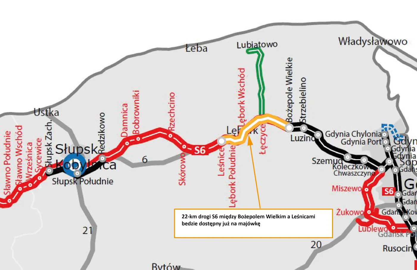S6 między Bożepolem Wielkim a Leśnicami