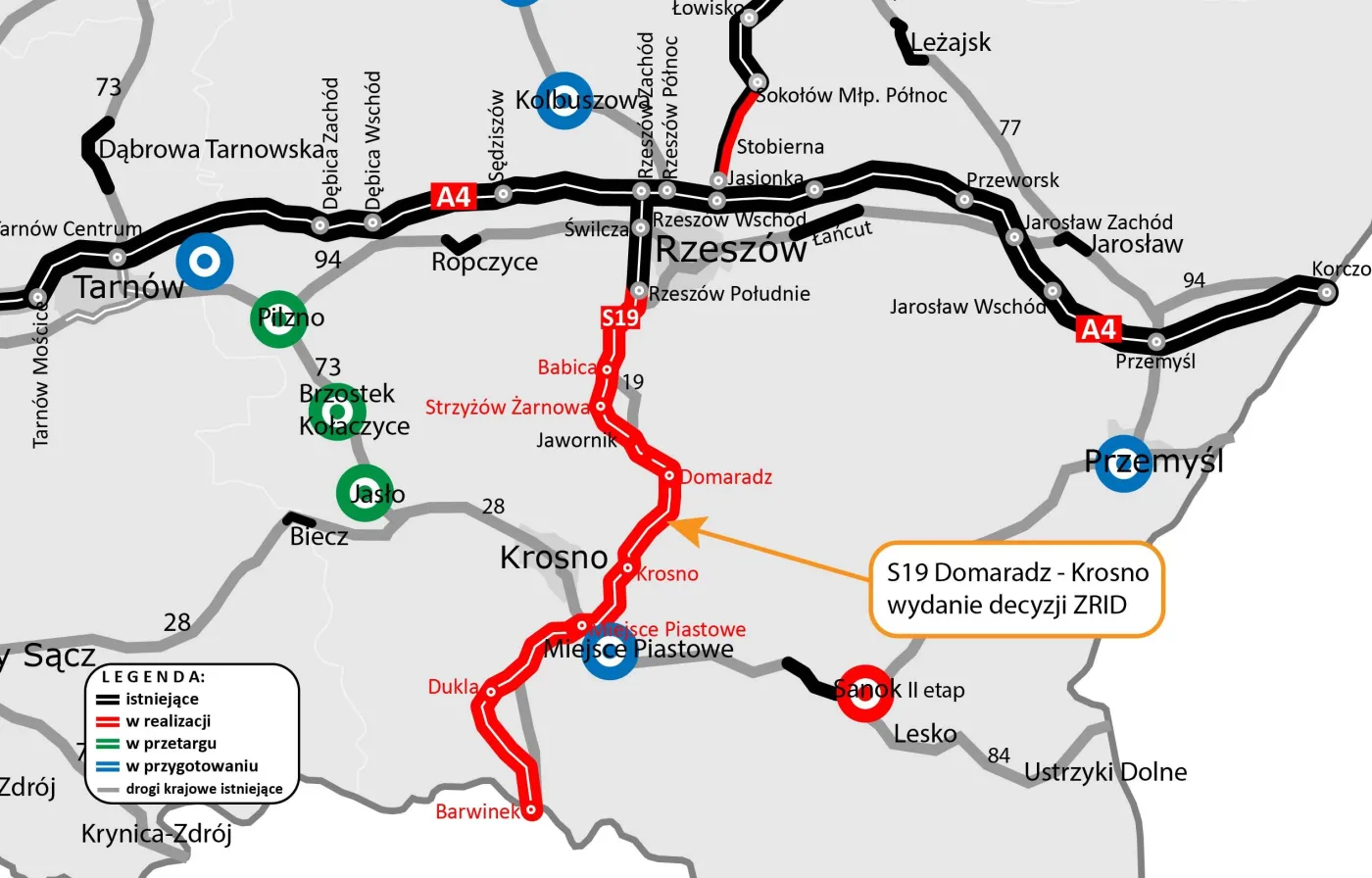 Mapa - woj. podkarpackie S19 Domaradz - Krosno