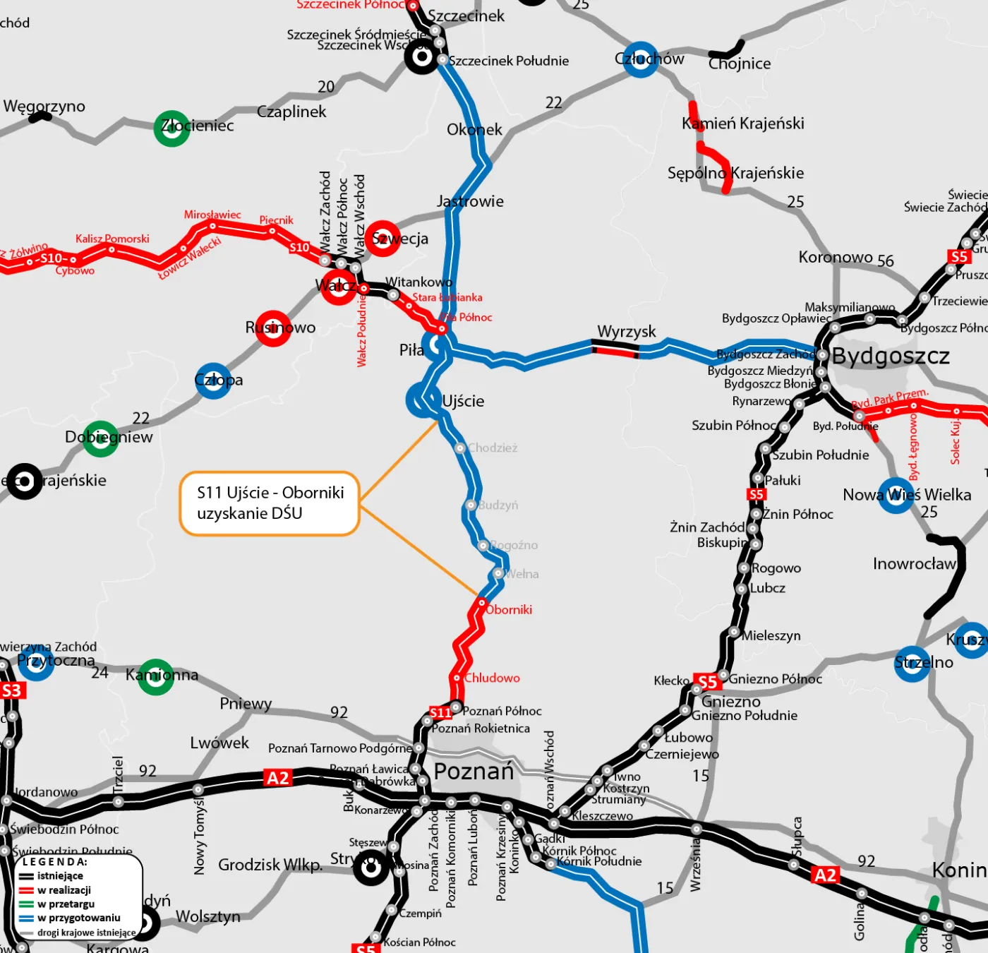 Odcinek S11 Ujście - Oborniki - lokalizacja