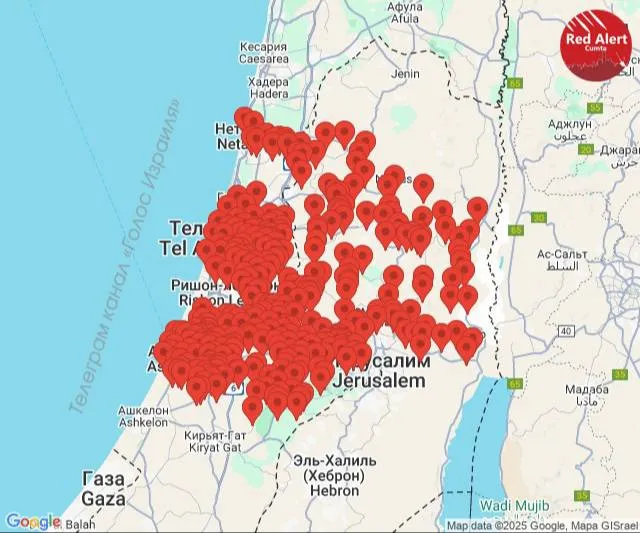 Mapa Irańskich uderzeń po Izraelu - trzecia noc.