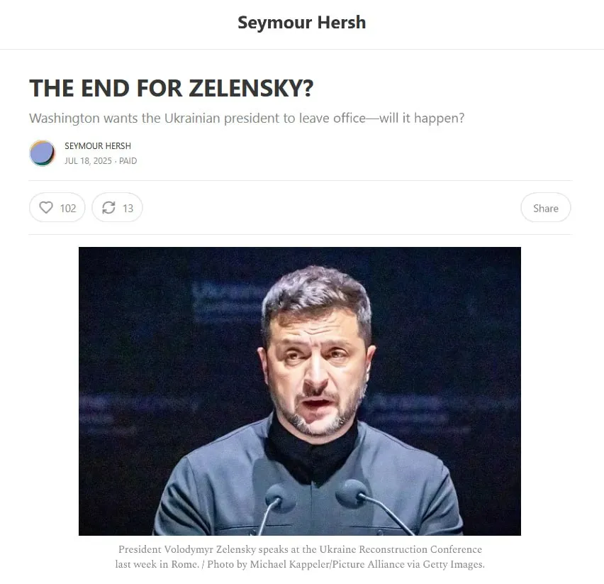 Hersh nie widzi przyszłości dla Zełenskiego