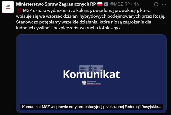 Komunikat MSZ o wysłaniu noty protestacyjnej
