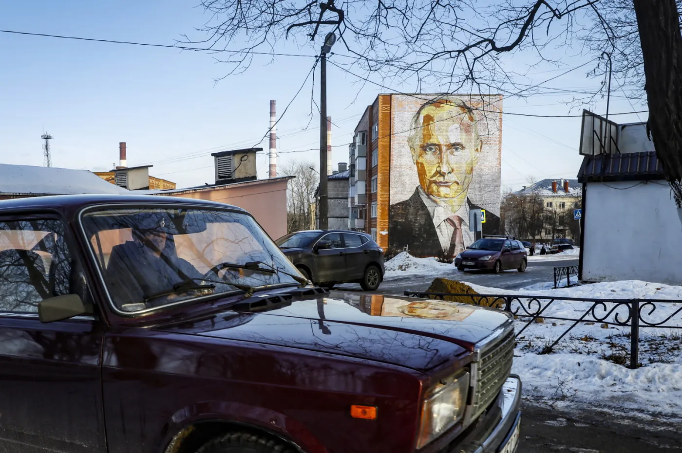 Rok od wybuchu wojny w Ukrainie. Mural przedstawiający Władimira Putina, Kaszira, Moskwa