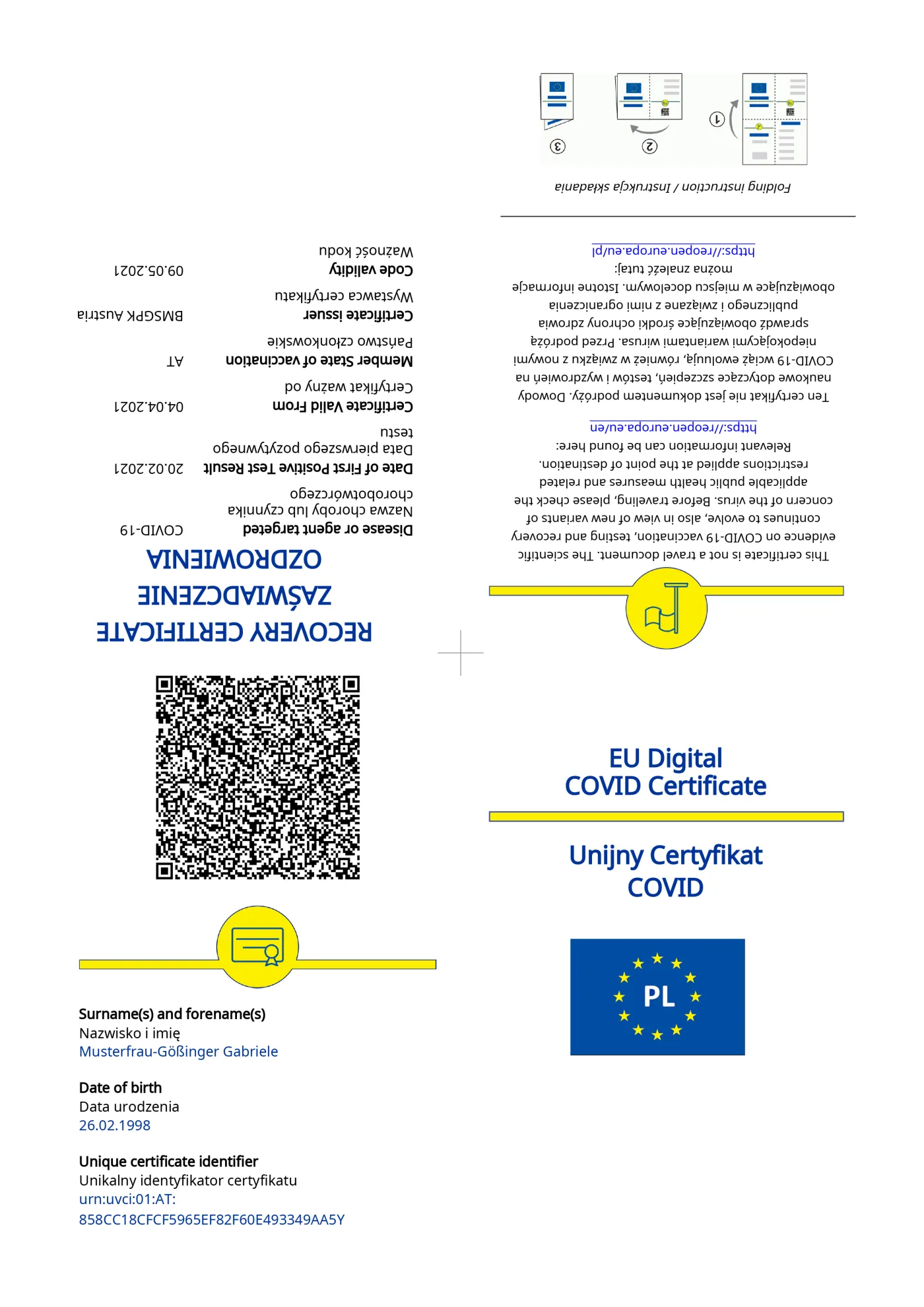 Unijny Certyfikat Covid - certyfikat ozdrowienia