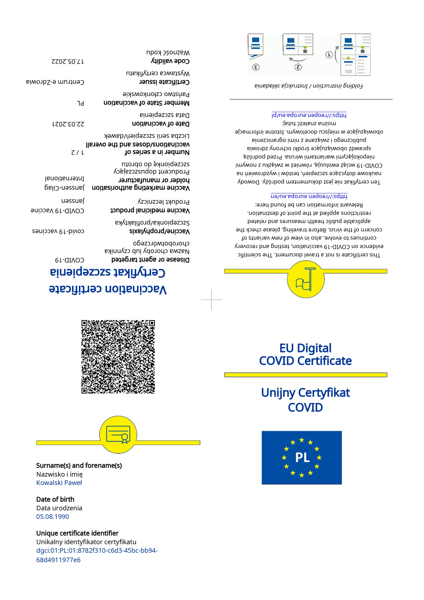 Unijny Certyfikat Covid - certyfikat szczepienia