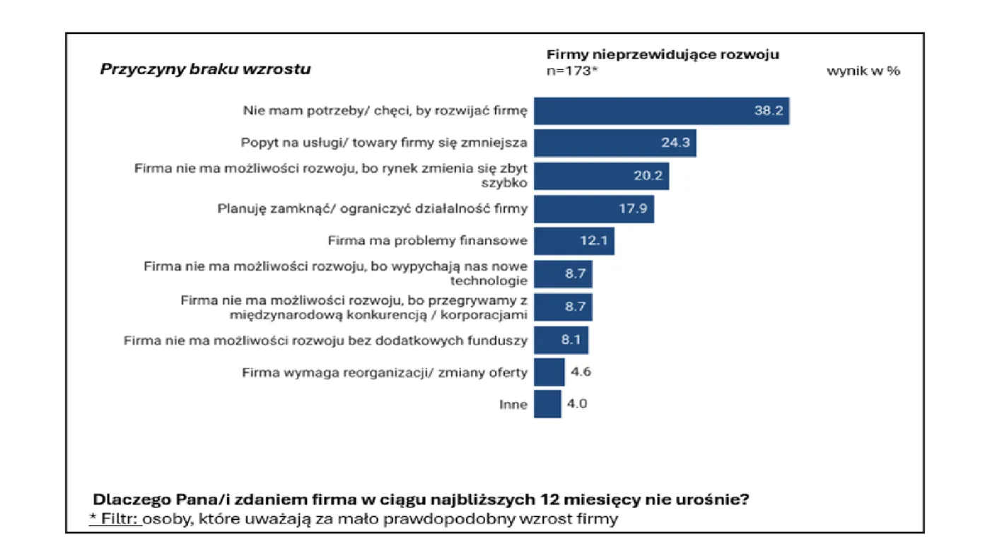 Dlaczego zdaniem przedsiębiorcy jego firma nie urośnie w ciągu najbliższych 12 miesięcy