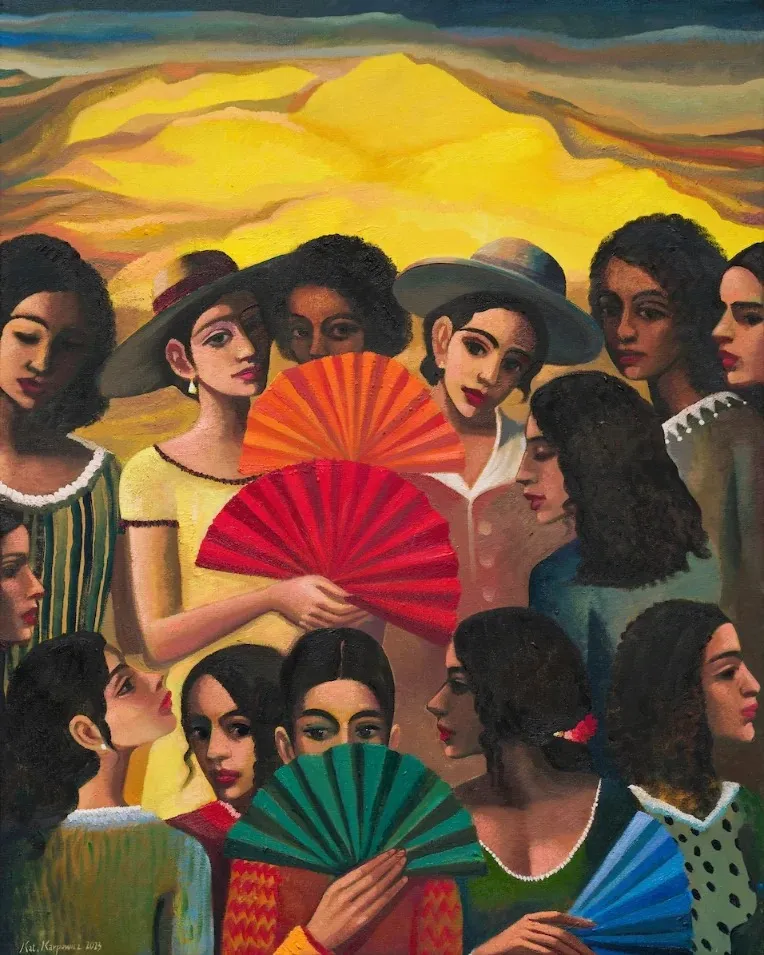 "Dziewczyny i wachlarze", 100x80, olej na płótnie, 2023