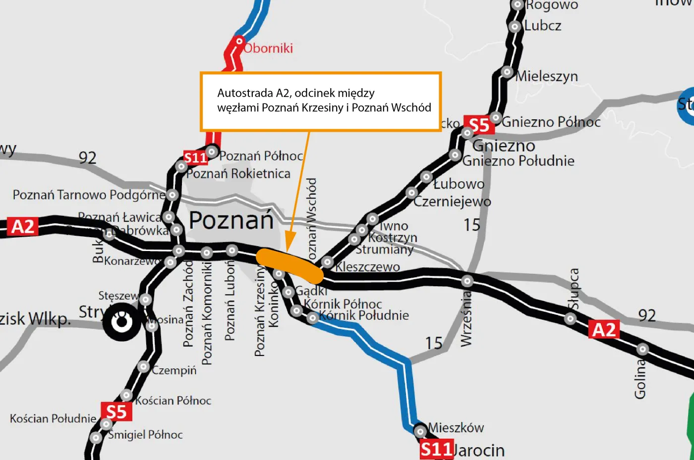 A2 - między węzłami Poznań Krzesiny i Poznań Wschód