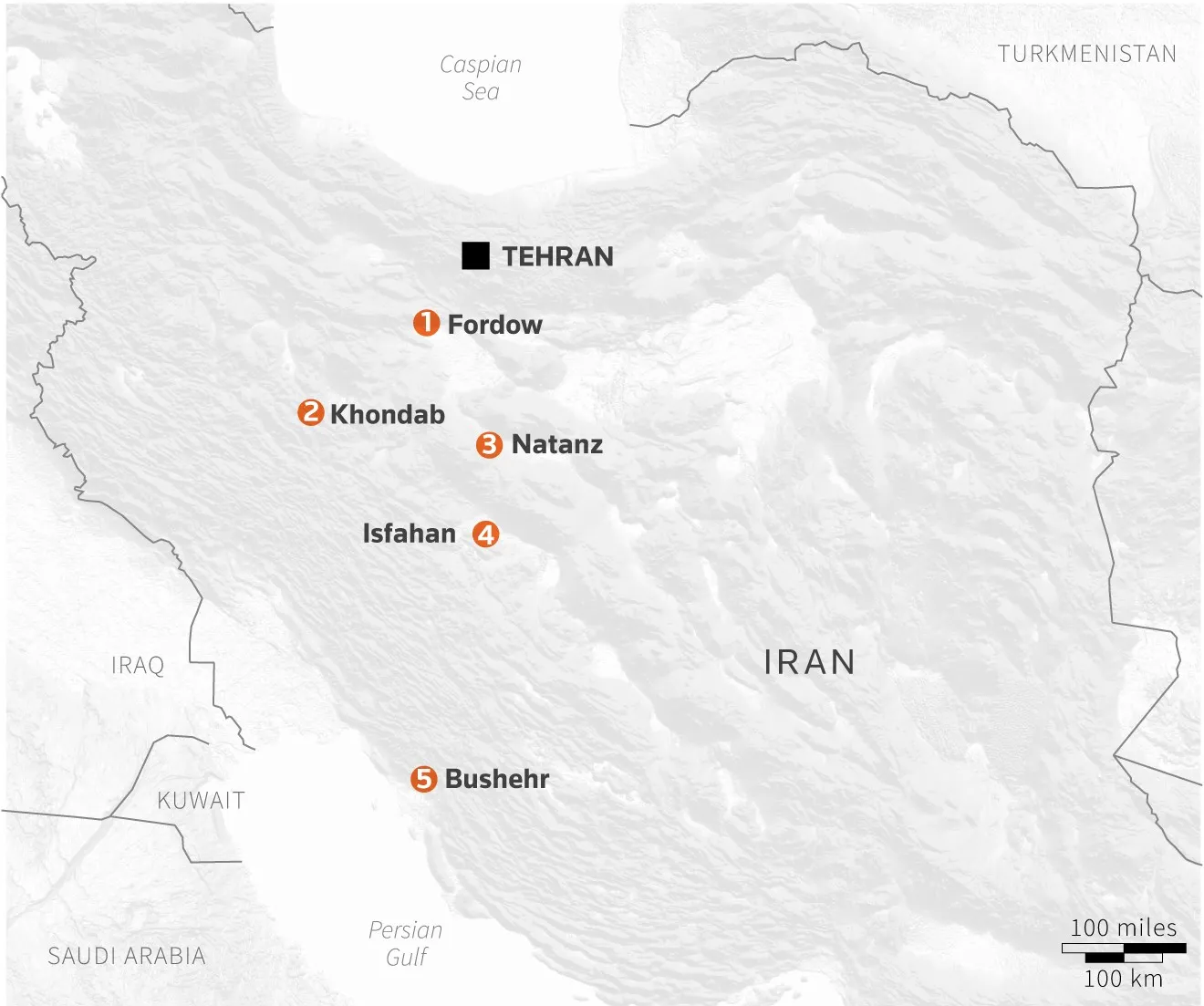 Główne znane obiekty irańskiego programu jądrowego.