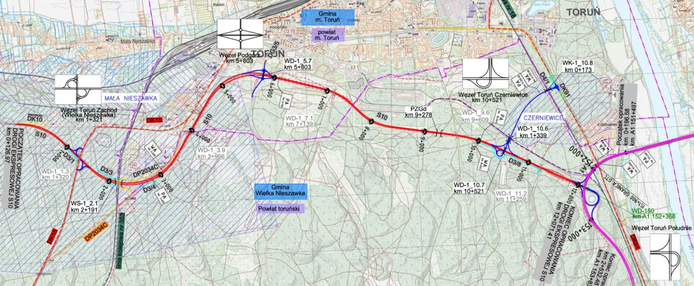 Plan orientacyjny S10 Toruń Zachód - Toruń Południe