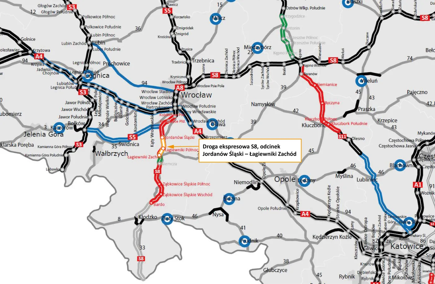 S8 Jordanów Śląski - Łagiewniki Zachód - lokalizacja