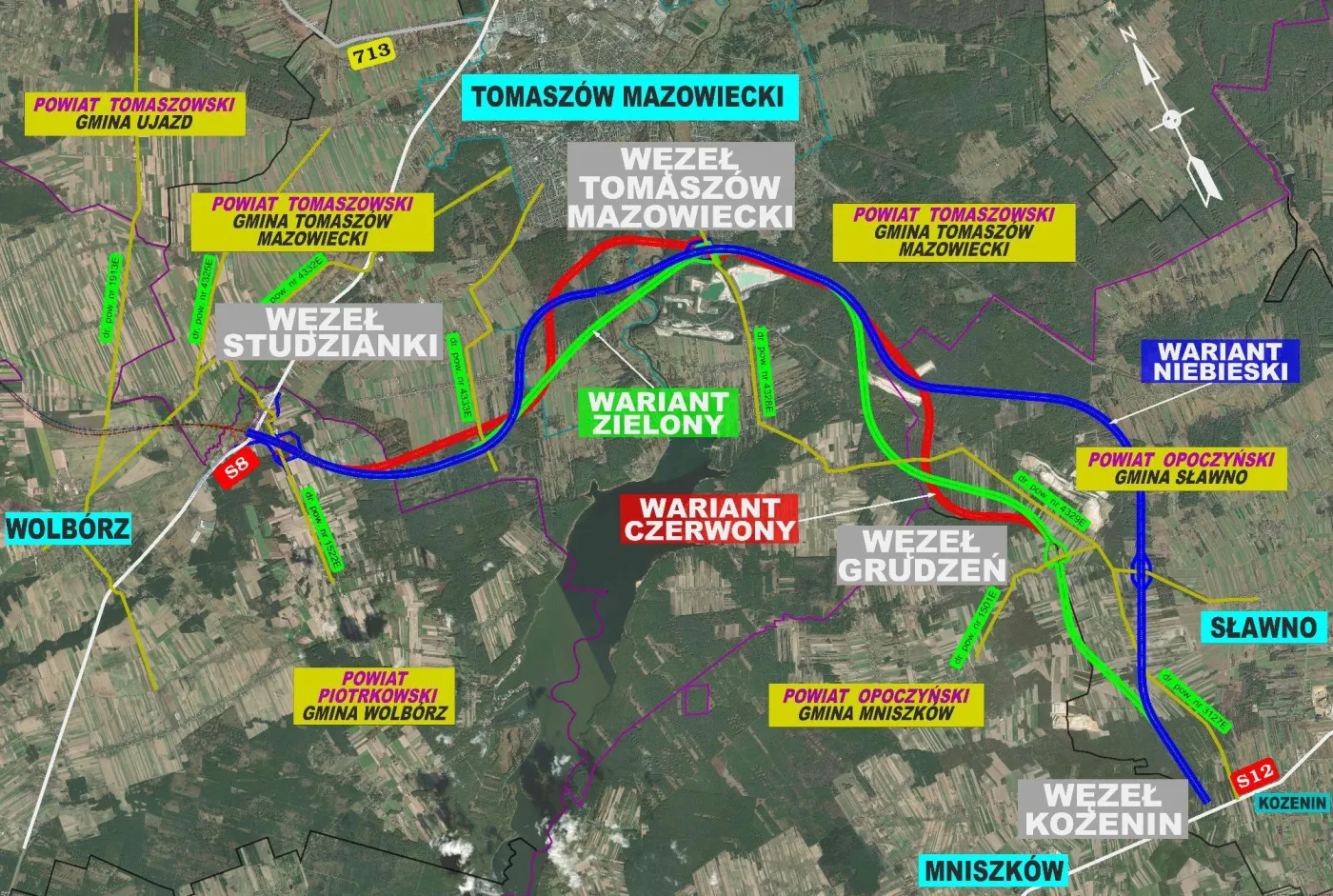 Odcinek B, od węzła Studzianki (S8) do węzła Kozenin (S74)