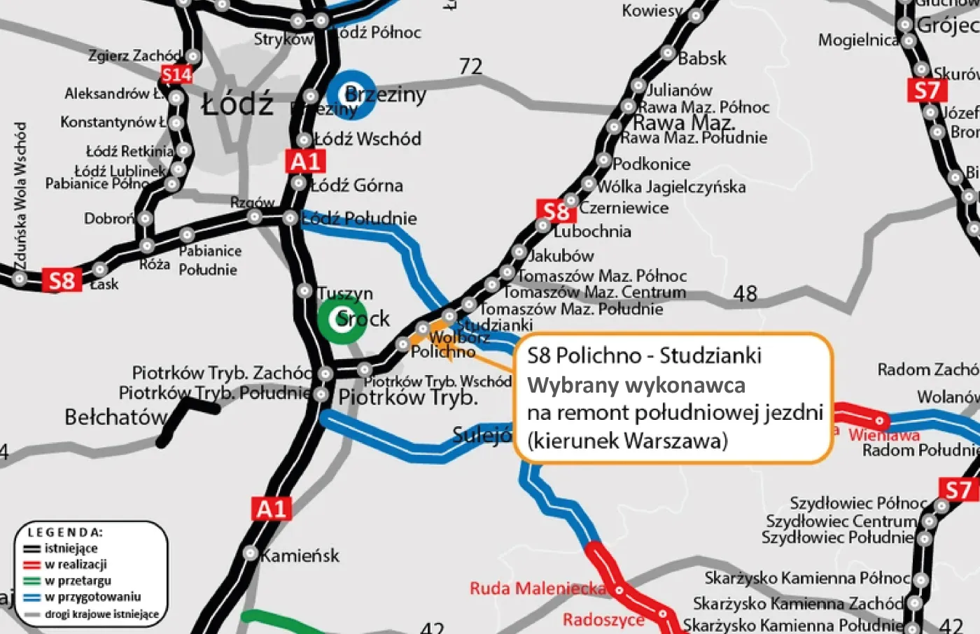 Remont S8 na odcinku między Polichnem a Studziankami