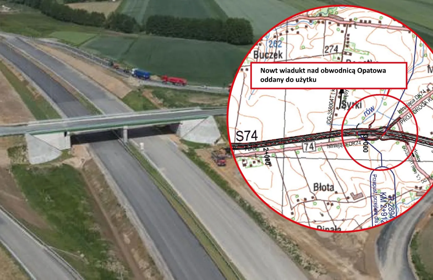 Ułatwienie dla podróżujących DK 74 w woj. świętokrzyskim. Trzeci wiadukt nad obwodnicą Opatowa udostępniony dla kierowców [MAPA]
