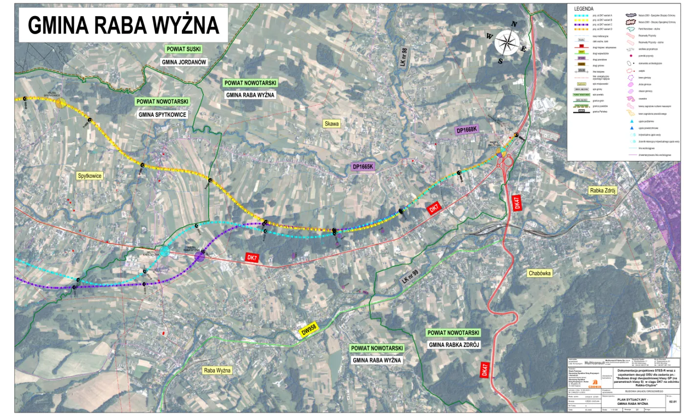 Warianty przebiegu nowej DK7 przez gminę Raba Wyżna