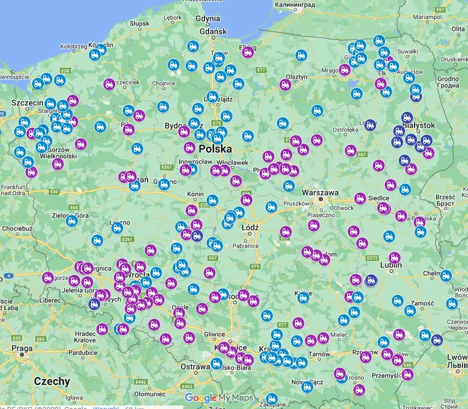 Protest rolników 9 lutego 2024 roku. Źródło: Google maps