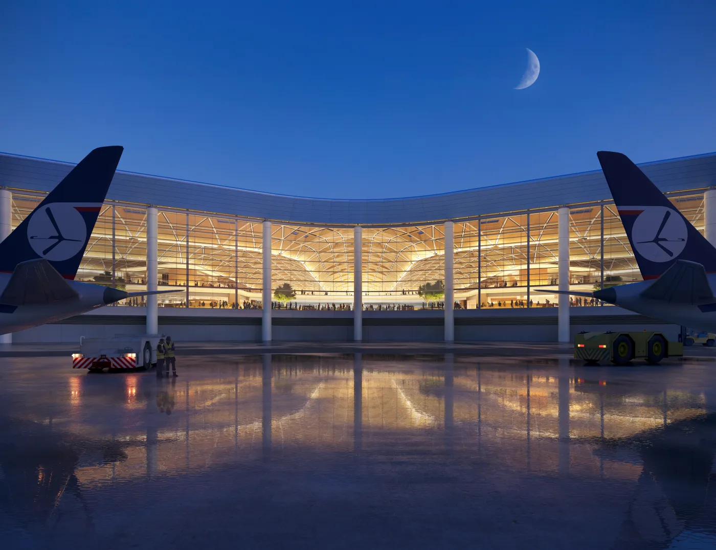 Zachodnia fasada. Wizualizacje CPK. Źródło: Foster + Partners.  