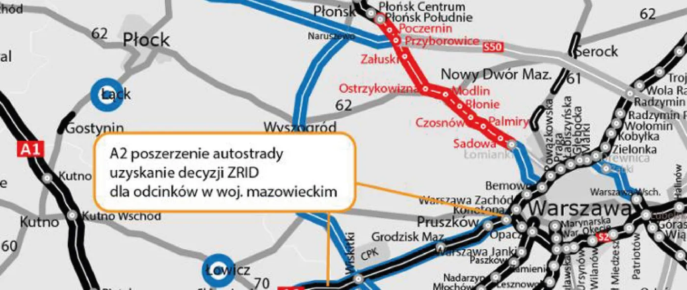 Warszawa Łódź - decyzja o rozbudowie A2 w woj. mazowieckim