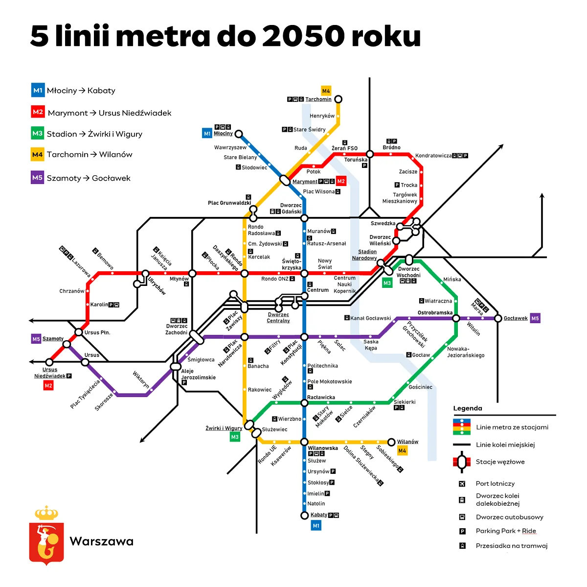 Tak będzie wyglądać 5 linii metra w Warszawie do 2050 r.