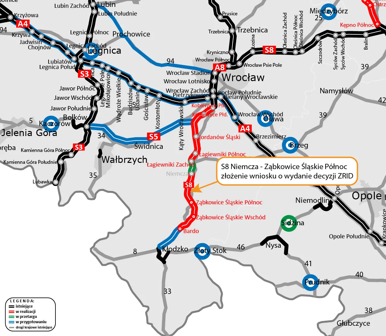 S8 odcinek Niemcza - Ząbkowice Śląskie Północ - lokalizacja