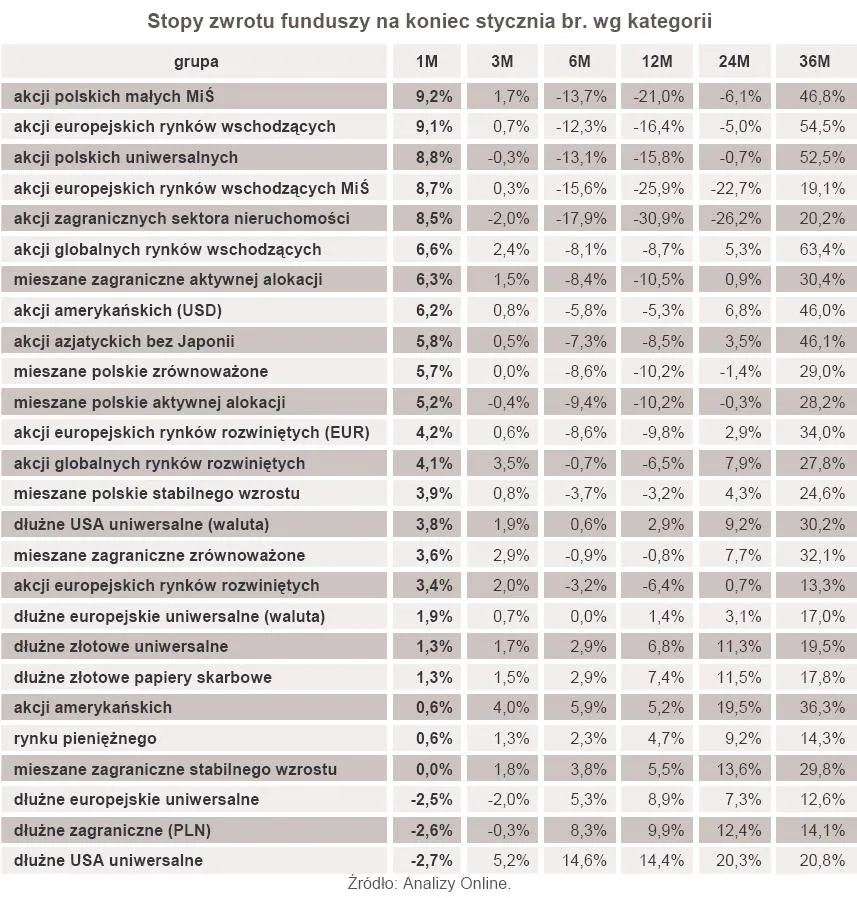 Fundusze: zobacz, ile można było zarobić w styczniu