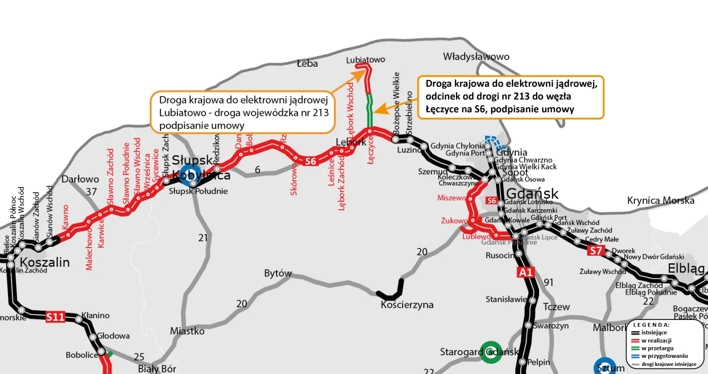Mapa lokalizacyjna DK do elektrowni jądrowej - zad 1. i zad.2