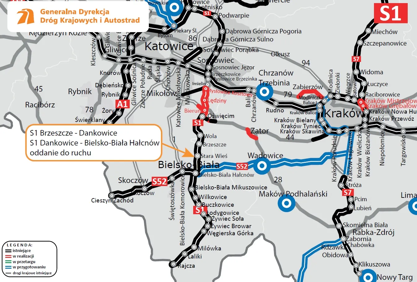 S1 z Brzeszcz przez Dankowice do Bielska-Białej - lokalizacja