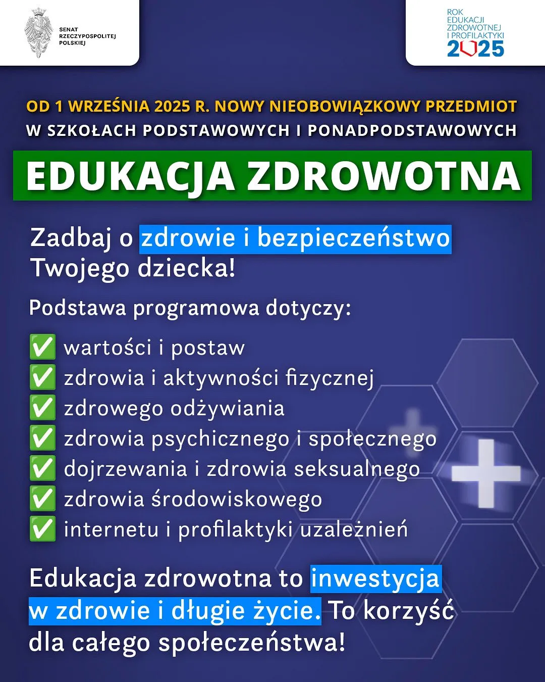 Senat RP zachęca do udziału w lekcjach edukacji zdrowotnej