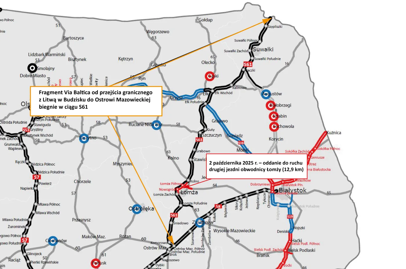Via Baltica na odcinku S61 - oddanie 2 jezdni obwodnicy Łomży