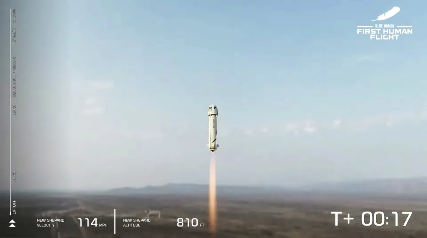 Jeff Bezos poleciał w kosmos. Transmisja ze startu rakiety New Shepard