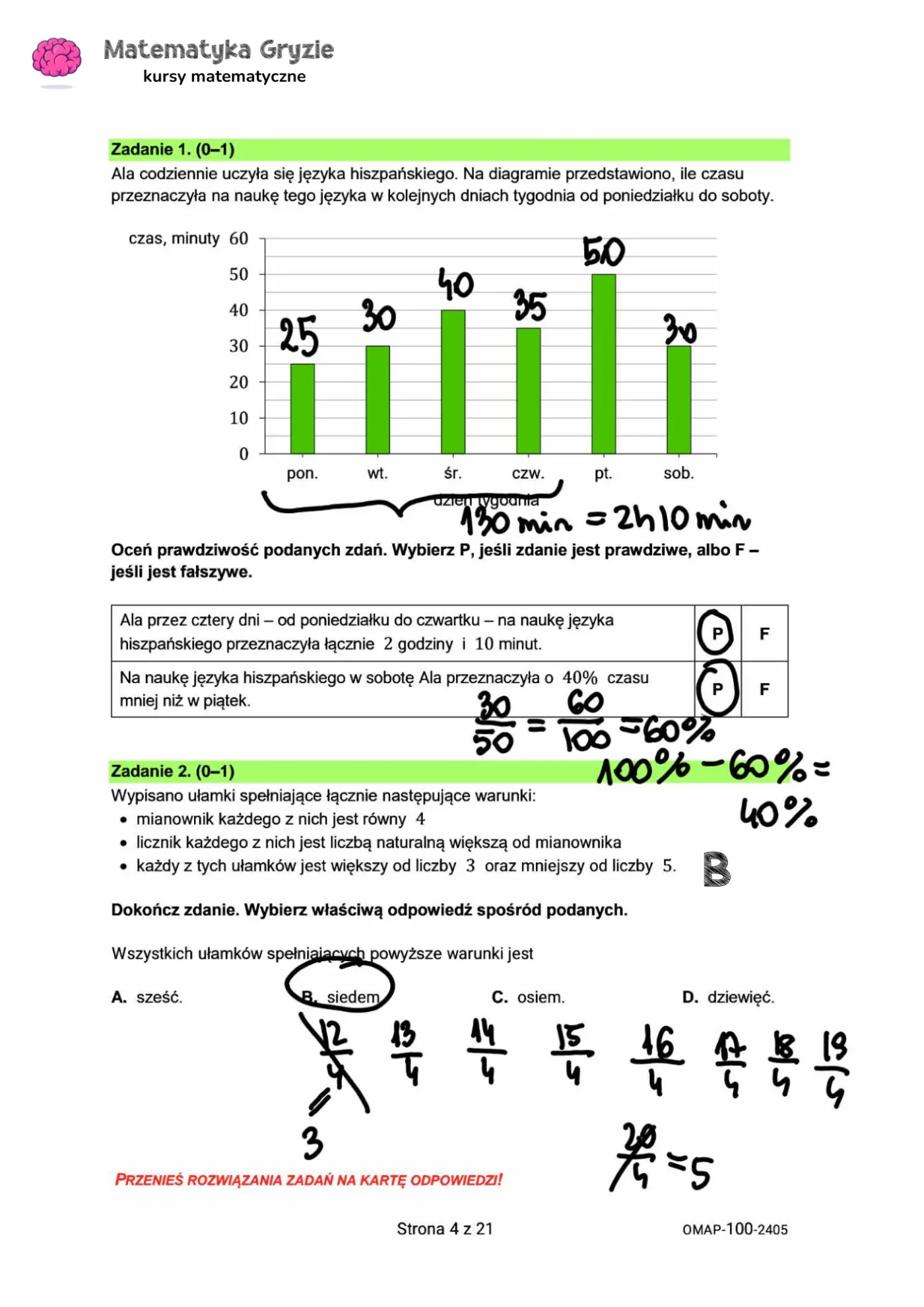 Egzamin ósmoklasisty 2024. Matematyka. Arkusz CKE. Zadanie 1 i 2